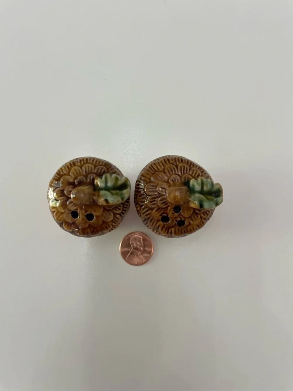 Vintage Acorn Salt and Pepper Shakers in Brown and Gold